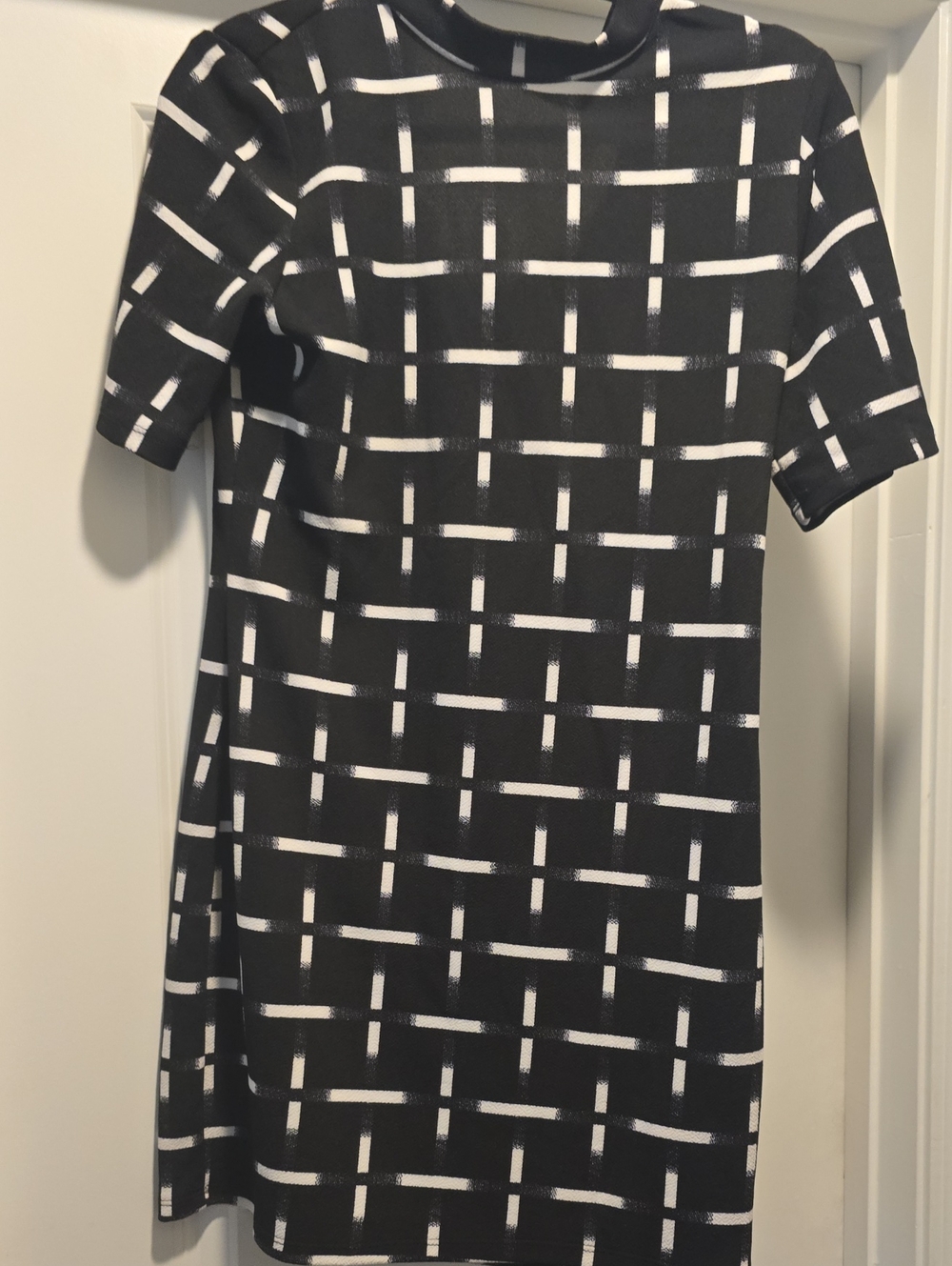 Jolie Black and White Midi Dress with Graphic Grid